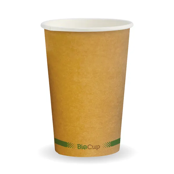 10oz Coffee Cups Kraft Green Line (80mm) Single Wall - BioPak