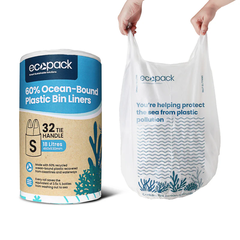 18L Small Ocean-Bound Recycled Plastic Bin Liners (White) Carton (640 Bags) – Ecopack