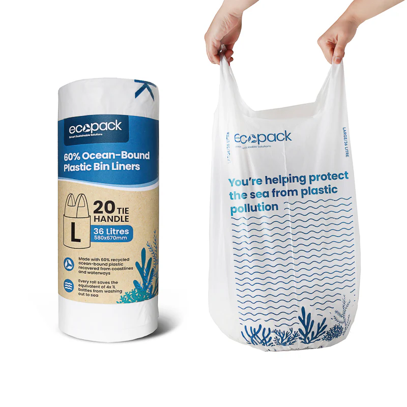 36L Large Ocean-Bound Recycled Plastic Bin Liners (White) Carton (400 Bags) – Ecopack