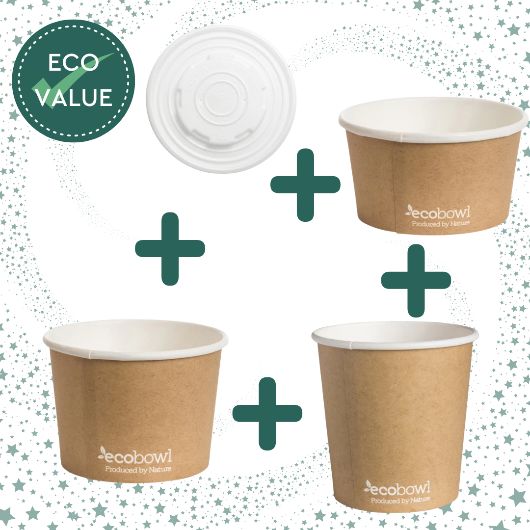 Soup/Icecream EcoBowl 12oz (6 cartons of 500) + 16oz (6 cartons of 500) + 24oz (6 cartons of 500) + Lids (9 cartons of 1000)- Ecoware
