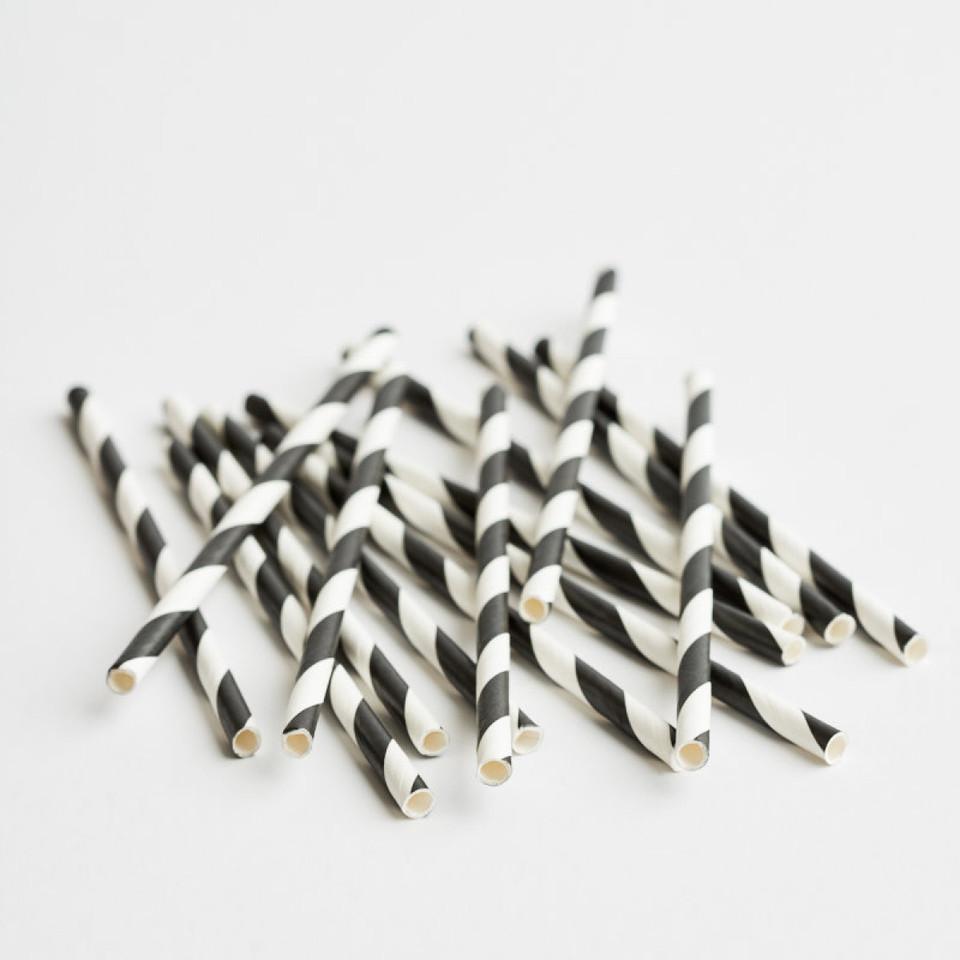Premium 3Ply Drinking Straws COCKTAIL BLACK/WHITE STRIPE 135mm x 5mm - Epicure