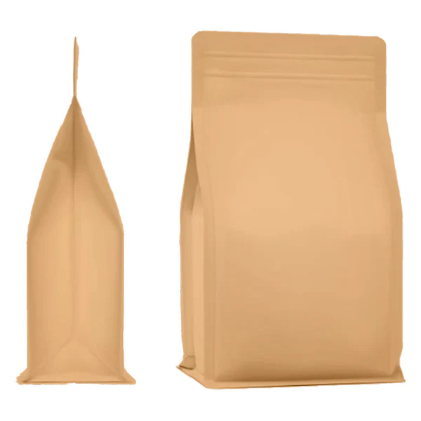 Flat Bottom Pouch with Zipper & Valve, 250gm Brown Kraft Paper