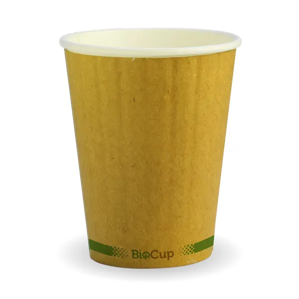 12oz Coffee Cup Kraft Green Stripe (90mm) Double Wall - BioPak