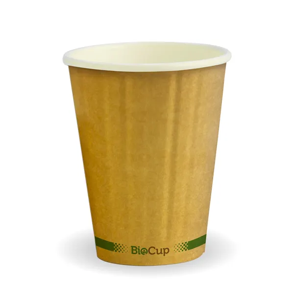 8oz Coffee Cup Kraft Green Stripe (80mm) Double Wall - BioPak